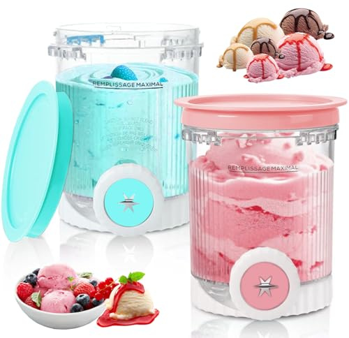 Creami Pint Containers Replacement for Ninja Swirl Ice Cream & Soft Serve Makers, Dishwasher Safe Ninja Creami Accessories 16 oz Containers for Ninja Swirl NC700UK (Blue + Pink)