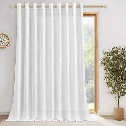CUTEWIND Extra Breite Vorhänge Weiß mit Ösen Leinenoptik Schlafzimmer Kinderzimmer 1 Stück, 225 cm Lang, 300 cm Breit, Vorhang Weiss Halbtransparent Gardinen Wohnzimmer für Große Fenster
