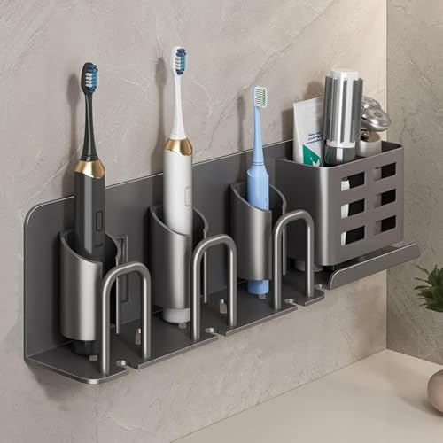Pddgllut Elektrischer Zahnbürstenhalter, Wandmontage, Aluminium, 3 Schlitze, Grau