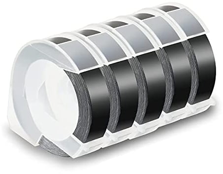 Aboiled 5Er-Pack Etikettenband für PräGeband 12 Mm 3D-PräGeetiketten, auf Schwarz für DM1595 Organizer Xpress Pro