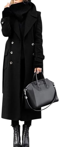LIUYUYOUGO Trenchcoat Damen Damen Wollmantel Langer Wintermantel Zweireihig Mit Reverskragen Eleganter Schmal Geschnittener Maxi Mantel Cabanmantel Warm Und Winddicht Mit Gürtel