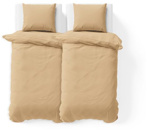 JACOBSON Bettwäsche 100% Baumwolle (135x200cm, Beige, 4-teilig) | Set: 2 Bettbezüge + 2 Kissenbezüge 80 x 80 cm