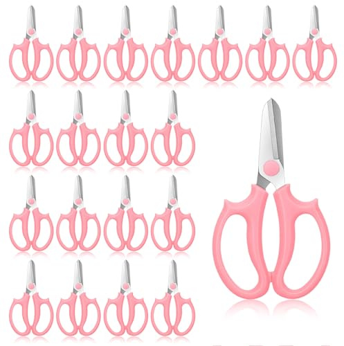 20 Pcs Garden Shears Flower Scissors Flower Cutters for Stems Pruning Stainless Steel Floral Shears Floral Scissors with Comfortable Grip Handles for Fruit Picking Plant Stems Trimming (Pink)