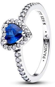 PANDORA Silberring Damen mit geprägtem Herz Prinzessin blau 198421C09