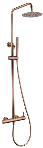 Columna de ducha con grifo monomando | Rociador Redondo acero inox. S.304 Ø20 cm | Extraplano Antical Acabado Oro Rosa Cepillado