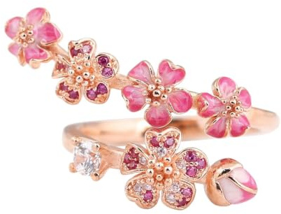 Anello aperto con fiori di pesco, anelli vuoti con fiori di ciliegio
