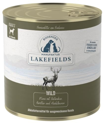 Lakefields Premium Hundefutter Nass | Wild 59% | 800g | Getreidefreies Nassfutter für Hunde | Natürliche Zutaten in Lebensmittelqualität | Karotten, Kartoffeln & Heidelbeeren | Schonend gegart
