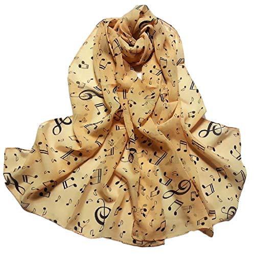 1 StüCk Chiffon Halstuch Schal Frauen Musiknote SchalldäMpfer Schals Elegante Hautfreundlich Seiden Tuch Stole Dame Leichte Mode-Spitze-Druck-Schal FüR Wrap Langer Seidenschal(Beige,freie Größe)