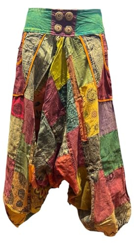 Sarouel Patchwork Unisexo con Stampa Bloccata, Ethnique Mode - Pantaloni Jogging Etnici, Pantaloni Yoga da Donna, Harem, Stile Hippie, multicolore, Taglia unica