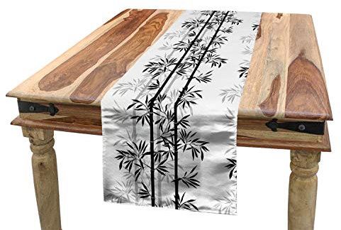 ABAKUHAUS Bambus Tischläufer, Bambus-Baum-Blätter, Esszimmer Küche Rechteckiger Dekorativer Tischläufer, 40 x 300 cm, Weiß