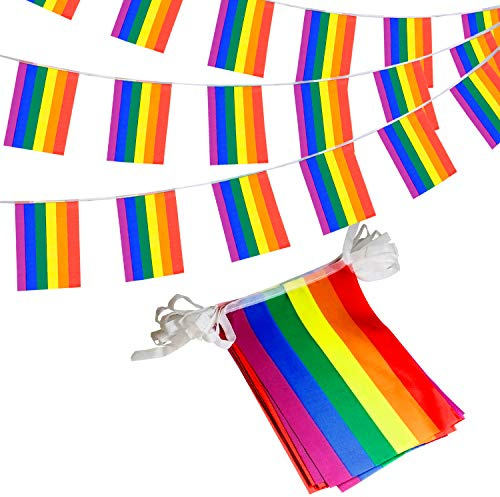 Anley Regenbogenfahne LGBT Pride String Flagge - Banner für Menschenrechte, lesbischer Stolz, Bars Dekoration - 26 Fuß 32 Flaggen
