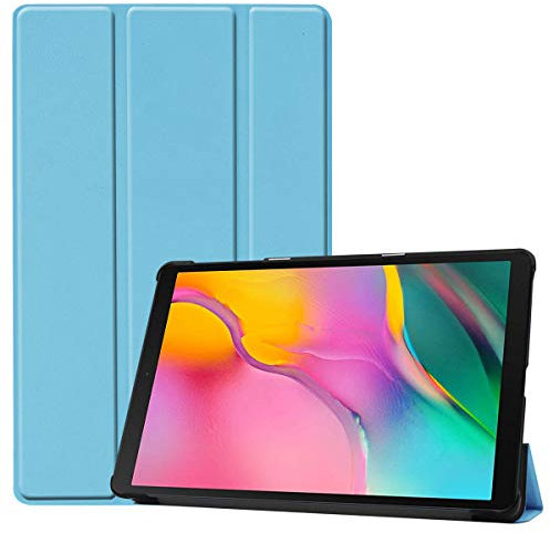 SATURCASE PU Cuir Flip Pliable Folio Stand Protecteur Tablette Housse Étui Coque pour Samsung Galaxy Tab A 10.1 (2019) SM-T510 T515 (Bleu Ciel)