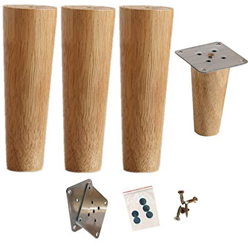 4er Set Eiche Möbelfüße,Konisch Sofafüße,Massivholz Stuhlbeine, Schrankfüße,für Schreibtisch/Frühstück Bar/Endtische,Tischfuß, mit Schrauben (9.8in(25cm))
