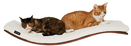 Étagère Murale, Arbre à Chat, Coussin, Lit en Bois, 90 x 41 cm; Noyer ; Coussin: Blanc
