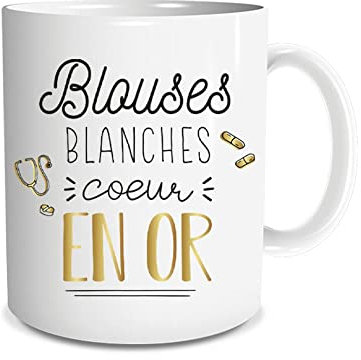 SDT Mug Ceramique Blouses Blanches Coeur en Or