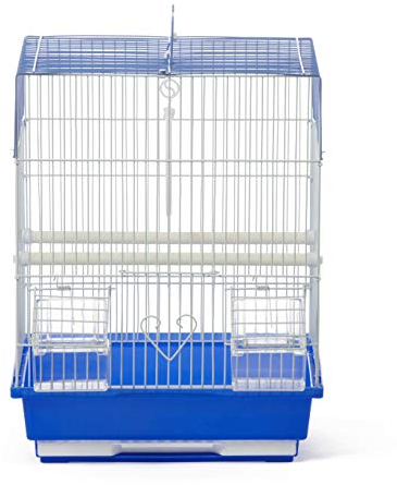 Prevue Pet Products Flat Top Economy Parakeet and Small Bird Travel Cage with White Wire, Blue Plastic Base with Removable Tray