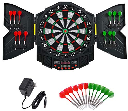 RELAX4LIFE Elektronische Dartscheibe, Dartboard mit 12 Pfeilen & Ersatzsspitzen, Dartautomat inkl 27 Hauptspielen & 216 Spielvarianten, Dartplatte für 1-8 Spieler, LED-Bildschirm & Integrationssystem