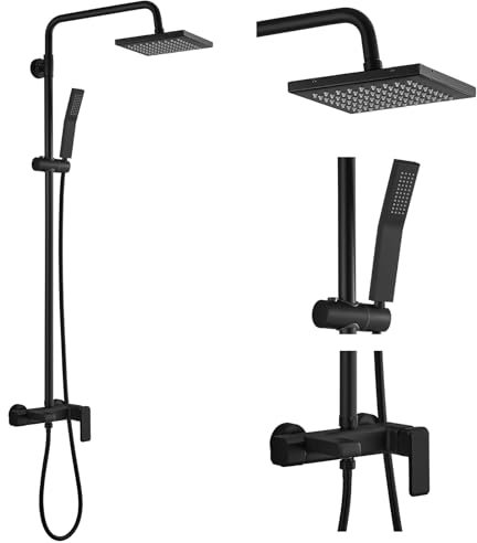 Matte Black Exposed Shower System Set 8 Rain Shower Single HandleTriple Function Tub Spout Shower Faucet Fixture Combo Unit Set