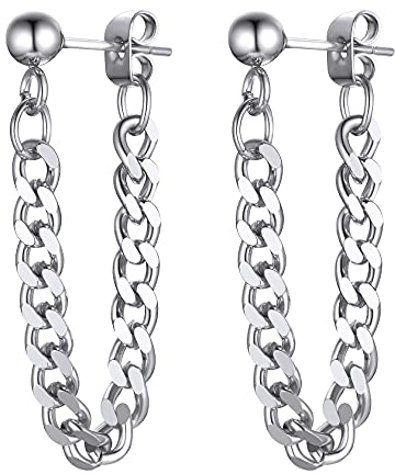 ChainsHouse Ohrringe für Herren Edelstahl Kette Ohrringe Hoop Ohrstecker Damen Creolen Kreolen für Männer Chain Hoop Huggie Piercing Ohr Hip Hop Ohrschmuck Modeschmuck für Ehemann