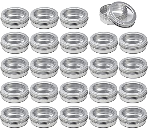 ZEOABSY 24 Stück 60ml Silber Leere Aluminiumdose Aluminium Runde Aludose Blechdosen mit Schraubdeckel Sichtfenster Cremedosen Dosen für DIY Salben Kerze Kosmetik Rasierseife