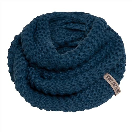 KNIT FACTORY - Alex Loop Schal - Schlauchschal - Winterschal - Rundschal - Herrenschal - Damenschal - Wollschal - Grob gestrickten Rippenmuster - Für Damen und Herren - Petrol - Dunkelblau