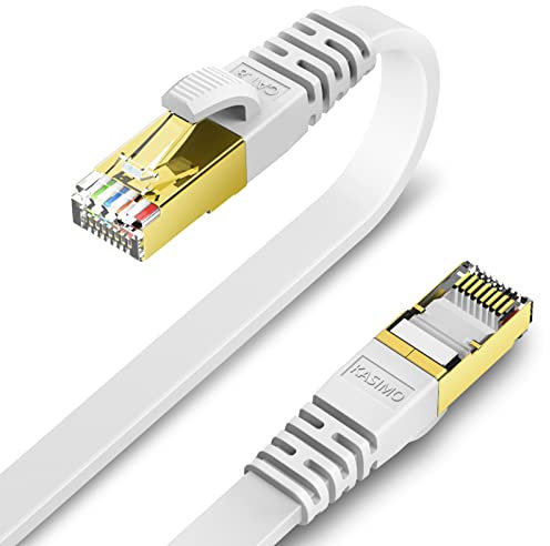 KASIMO Cat 8 Flat Ethernet Cable 1M 2Pack Internet LAN Cable 40Gbps 2000MHz High Speed Network Patch Cable White SSTP Ethernet Cord with RJ45 Gold Plated Connector for Router Modem Switch Gaming