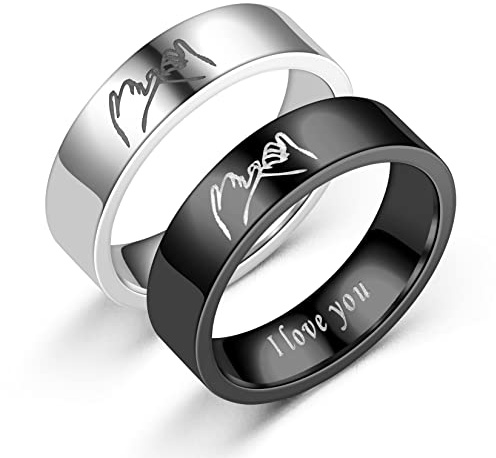 HMOOY Passende Ringe für Paare - Ich Liebe Dich Versprechen Hand in Hand Pinky Set für Sie Und Ihn - Edelstahl Verlobungsbänder
