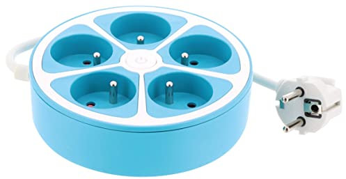 BLOC 5 PRISES SMOOTHY ROND + INTERRUPTEUR, CABLE 1M 3G1 BLEU