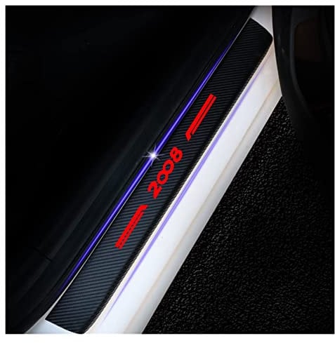 4Pcs Car Outer Door Sill Protector Kick Plates for Peu-geot 2008, Carbon Fiber Scuff Guard Threshold Pedal Sticker Trim, Door Entry Guards Trim Auto Anti-Scratch Decorative Accessories
