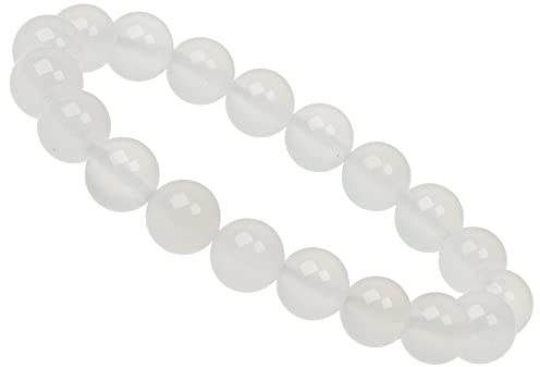 ELEDORO Stretch Armband aus echten Edelsteinen-Perlen 10mm: für Energie und Harmonie (Achat weiß)