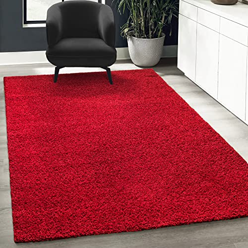 Fabrica Home Teppiche für Wohnzimmer - Solid Color Shaggy Teppich, Modern Flächenteppich - Rot, 80x150 cm