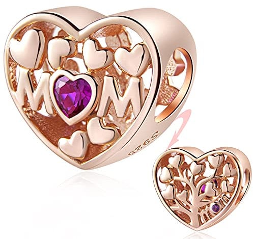 Rose Gold Love Mum Family Tree of Life Charms, fits Pandora Mothers Day Bracelet, 925 Sterling Silver Openwork Christmas Tree CZ Beads, Gift for Godmum/Mother in Law/Birthday
