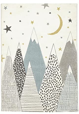 LUX Rugs Blue Cute Mountains At Night Design Childrens Floor Rug 120cm x 170cm | 100% Polypropylene | Heat Set Yarn | Soft Pile | Highly Durable | Kids Mat