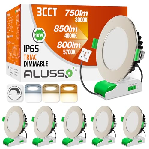 ALUSSO LED Einbaustrahler 230V Dimmbar 10W IP65 LED Spots Flach Warmweiß Neutralweiß Kaltweiß Einbauleuchten Deckenspots Einbauspots Deckenstrahler für Badezimmer Küche, Chrom, 6er Set