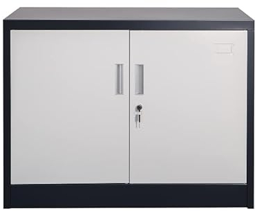 Jet-Line | Büroschrank | Werkstatt Schrank | Stahlschrank KIEW | weiß-dunkelgrau | 90x40x90cm | Metallschrank | Aktenschrank | Werkstattschrank