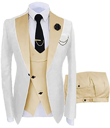 Wangyue Smoking pour homme 3 pièces pour homme - Coupe ajustée - Double boutonnage - Blazer Tux - Pantalons - Costumes de mariage pour homme, Blanc-champagne, XX-Large