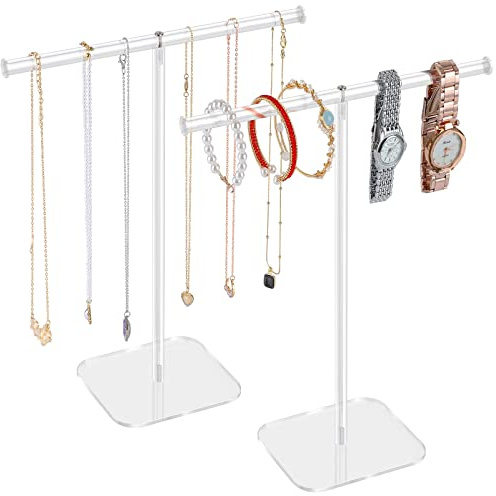 Aredpoook Jewelry Stand Necklace Stand 2 Tower, Clear Necklace Holder Jewelry Holder, Acrylic Jewelry Organizer, Bracelet Hanging Organizer, Display Stand for Bangles, Rings, Earrings and Watch