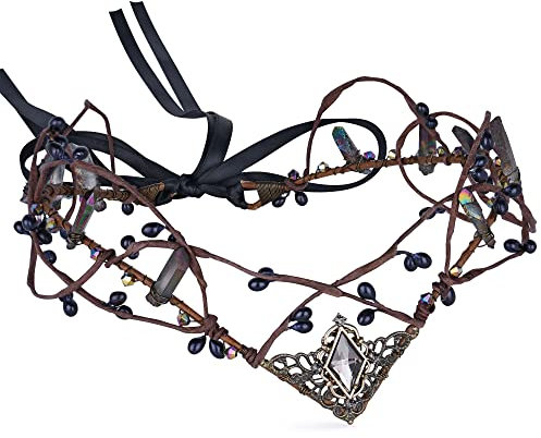 MOSTORY Handgefertigter Gothic-Kristallkrone, Kopfschmuck, schwarzer Strass, Tiara, Elfe, dunkler Rohquarz, Stirnband für Damen, Renfaire, Mittelalter, Hochzeit, Brautparty, Cosplay, Kostüm,