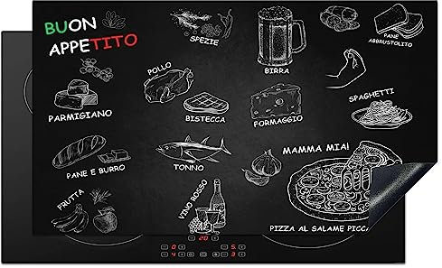 KitchenYeah© Copertura Tappetino Piano Induzione 90x52 cm Cucina Coprifornelli Protezione per Piano Induzione Italiano - Erbe - Spezie - Pizza - Spaghetti - Italia - Buon Appetito
