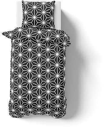 Visaggio Premium Bettwäsche 135x200cm Bettbezug Garnitur Set YKK Reißverschluss Stern Gestreift Anthrazit