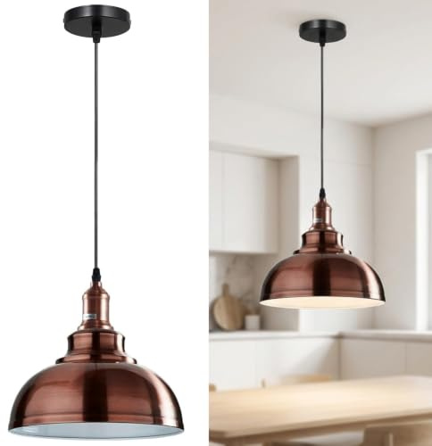 Copper Metal Ceiling Pendant Light 29cm Curvy Dome 95cm Adjustable Cord