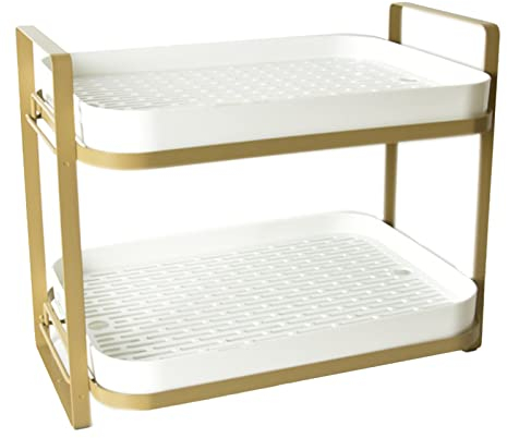 Double Layer Tea Cup Storage, Double Layer Coffee Mug Holder Large Capacity Tea Set Storage Rack Kitchen Tray Drain Box Mug Stand(White)