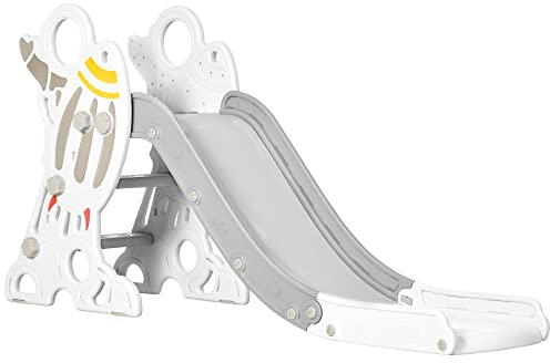 AIYAPLAY Kinderrutsche, Gartenrutsche für Kinder 1,5 bis 3 Jahre, Freistehende Rutsche mit Raketen-Design, Kleinkinderrutsche für Indoor, Outdoor, Grau, Weiß, 157 x 46,5 x 80 cm