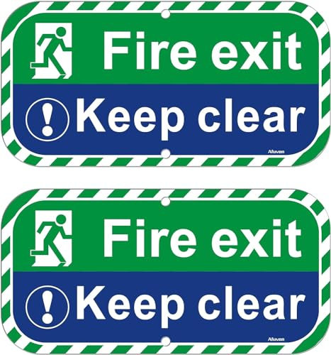 Fire Exit Keep Clear Segnali in metallo 30 x 15 cm Segnali di avvertimento di sicurezza antincendio Segnali di uscita Porta Cancello Keep Clear Cartello riflettente antiruggine alluminio UV stampato