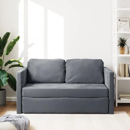 Hommdiy Bodensofa mit Schlaffunktion Klappsofa mit Schlaffunktion Schlafsofa Couch mit schlaffunktion 122x204x55 cm Samt (Dunkelgrau)