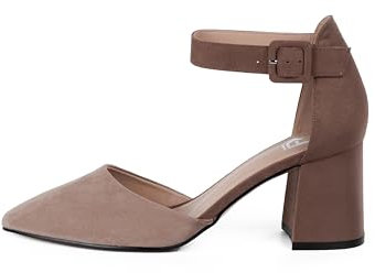 Rio Fiore Damen Pumps, Dunkelbeige, 7.5cm Blockabsatz, Wildlederimitat, Riemchenpumps, 661029-80-23 (Beige Microfiber, 38 EU)