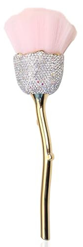 XEAOHESY 1 Piece Pink Rose Flower Makeup Brushes Inlay Clear AB Color Rhinestones Flower Blush Brush Super Large Face Powder Makeup Brushes Kabuki Brush for Powder Cosmetic Nail Dust Brush