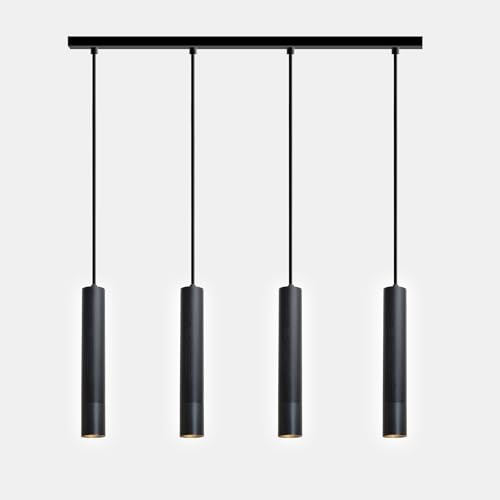 ouglres Pendelleuchte 4 Flammig Schwarz,Modern Zylinder Hängelampe Esstisch,Industrial Esstischlampe,Vintage Holz Hängeleuchte für Kücheninsel,Wohnzimmer,Hotel,Esszimmer,Restaurant,Büro,Gu10