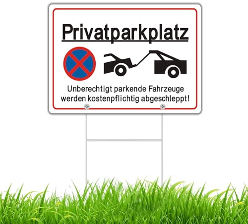Yuntarda Privatparkplatz Schild mit Pfosten Alu Reflektierend 30x20 cm Privatparkplatz Parkverbot Schild mit 35cm H Metall Pfosten UV-beständig Wetterfest Rostfrei mit Bohrlöcher