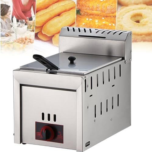Qiang Friteuse à Gaz Professionnelle Grande Capacité avec Plaque D'assaisonnement Et Paniers Et Couvercles en Acier Inoxydable,Friteuse Commerciale pour Cuisine à Maison,10LSingcans